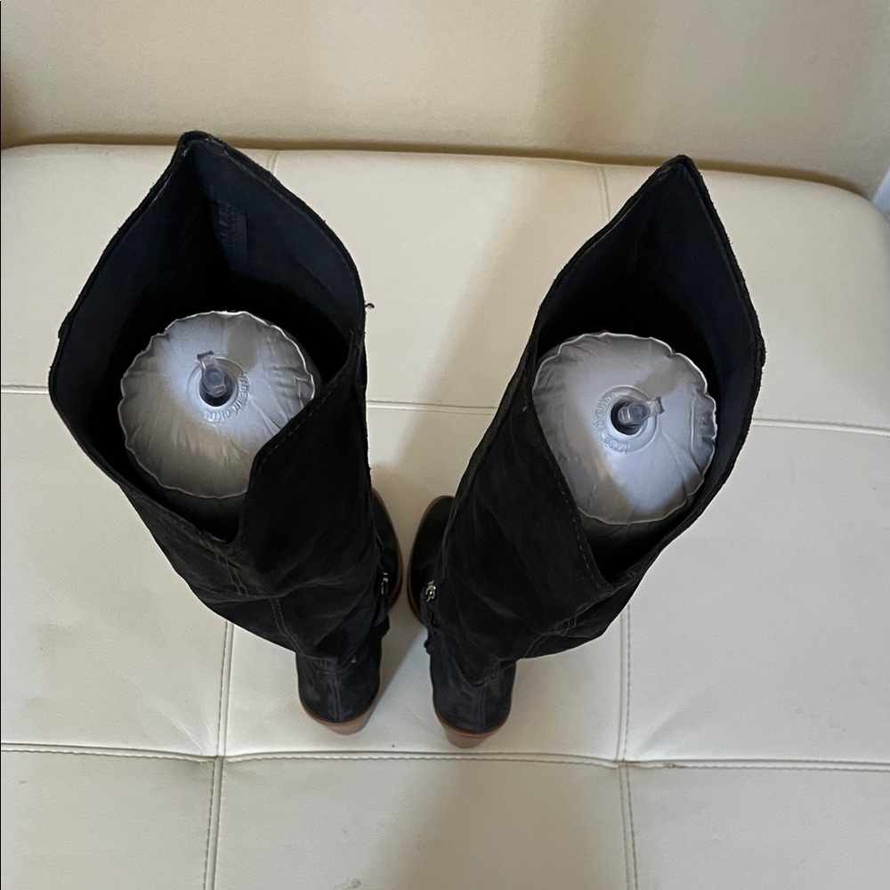 Dark Gray Suede Knee-High Boots - Picture 12 of 14